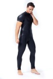Men Leather Short Sleeve Jumpsuit 6001