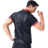 Sexy Leather Short Sleeve Men Shirt 6030