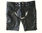 Faux Leather Cutout Men Shorts 923