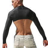 Male Leather Long Sleeves Gay Crop Tops 6630