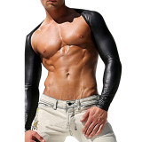 Male Leather Long Sleeves Gay Crop Tops 6630