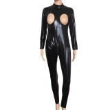 Sexy Open Cup Women Leather Jumpsuit 6706