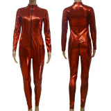 5 Colors Sexy Zipper Women Leather Jumpsuit 6700