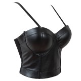Black Sexy Leather Women Top 929