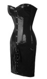 Faux Leather Lace Up Strapless Corset Dress 7380