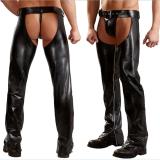 PU Leather Open Cutout Men Lingerie Pants 935