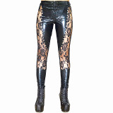 Sexy Tie Front Lace Leather Splice Leggings 666