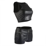 PU Leather Lady Top and Short Pants Set (TW1330+1331)