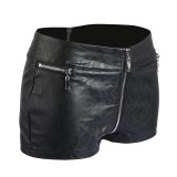Black Floral Pattern PU Leather Shorts 1330