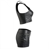 PU Leather Lady Top and Short Pants Set (TW1330+1331)