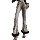 Fur Trim Leopard Print Wide Leg Pants 96180