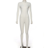Casual Long Sleeve Zip Front SKinny Jumpsuit 1735515