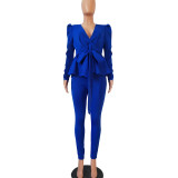 Bow Tie Office Blazer And Pants For Woman 639