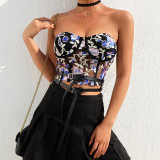 Embroidery Sheer Strapless Crop Top 3868M12