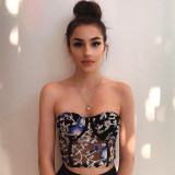Embroidery Sheer Strapless Crop Top 3868M12