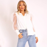 White Puff Sleeve Blouse Top H19550T