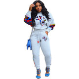 Two Piece Queen Print Tracksuit Set 5305