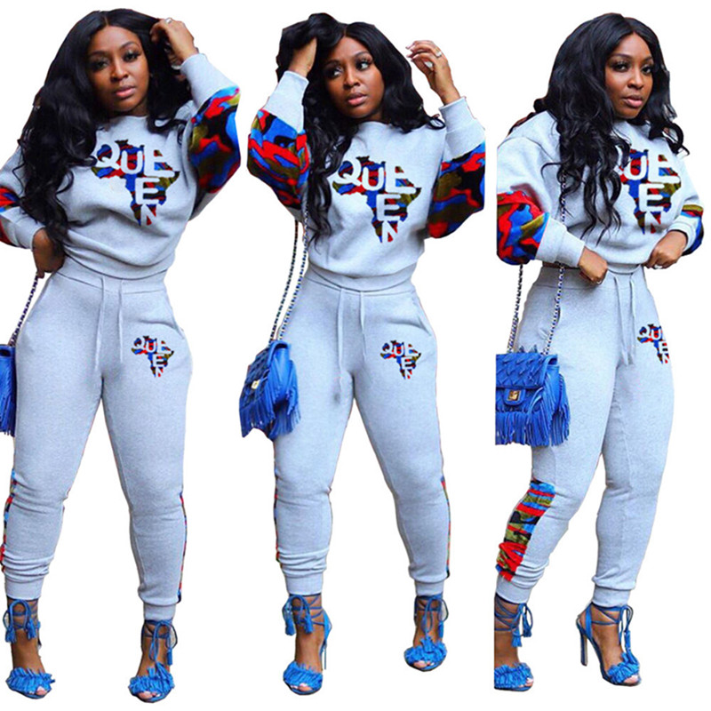 Two Piece Queen Print Tracksuit Set