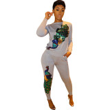 Sequined Peacock Slim Fit Tracksuit Set A7072