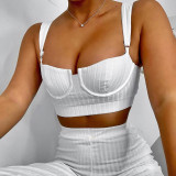 Matching Bustier Crop Top And Flare Pants Set 1735593