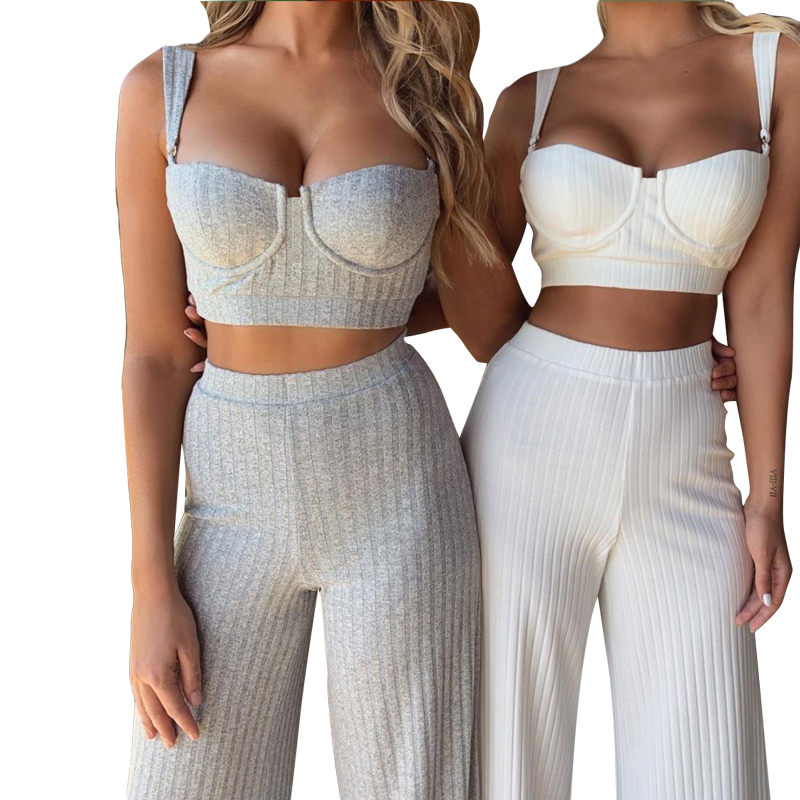 Matching Bustier Crop Top And Flare Pants Set