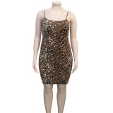 Spaghetti Strap Bodycon Leopard Print Dress Plus Size P5006
