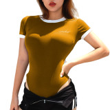 5 Colors Rib Knit Bodysuit Shirts For Women T0465M04