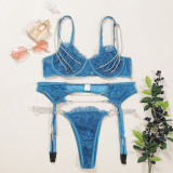 4 Colors Lace Valentine Bra And Panty Set Lingerie With Garter 6072