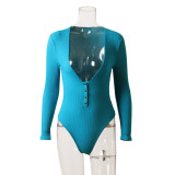 Knit Rib Deep V Neck Button Up Bodysuit 8296