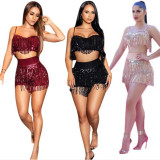 Sequined Fringe Two Piece Club Outfits 6128