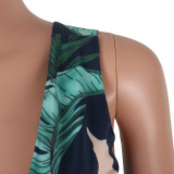 Leaf Print Back Tied High Slit Maxi Dress 25765-2