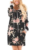 Casual Flower Hood Dress with Pockets 26717-1