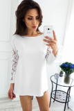 O-Neck Blank Shirt with Contrast Lace Sleeves 26764-4