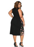 Plus Size Floral Black Dress
