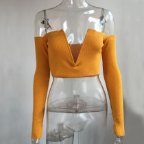 Sexy Plung Crop Top mit Ärmeln