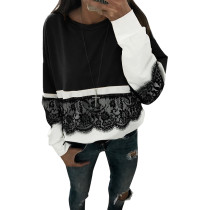 Block Color Lace Pullover Top 28228-1