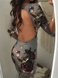 Open Back Sexy V-Neck Floral Dress with Wrapped Hem
