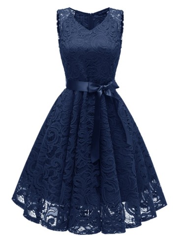 V-Neck Lace Sleeveless A-Line Dress