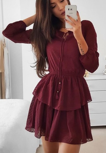 Long Sleeve A-Line Dress with Double Layer
