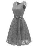 V-Neck Lace Sleeveless A-Line Dress