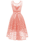 V-Shape Back Lace A-Line Dress