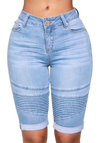 Синие полосатые средние джинсовые брюки