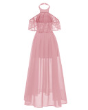 Lace Upper Long Halter Prom Dress