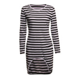 Long Sleeve Stripes Mini Dress with Irregular Hem