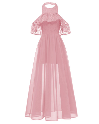 Lace Upper Long Halter Prom Dress