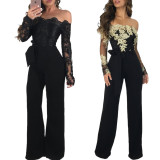 Lace Upper Sexy Chic Jumpsuit with Off Shoulder