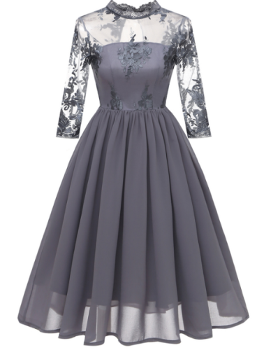 Half Sleeve O-Neck Applique A-Line Prom Dress