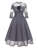 Half Sleeve O-Neck Applique A-Line Prom Dress
