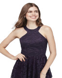 Overall Lace High Low Party Dress with Scoop Neck