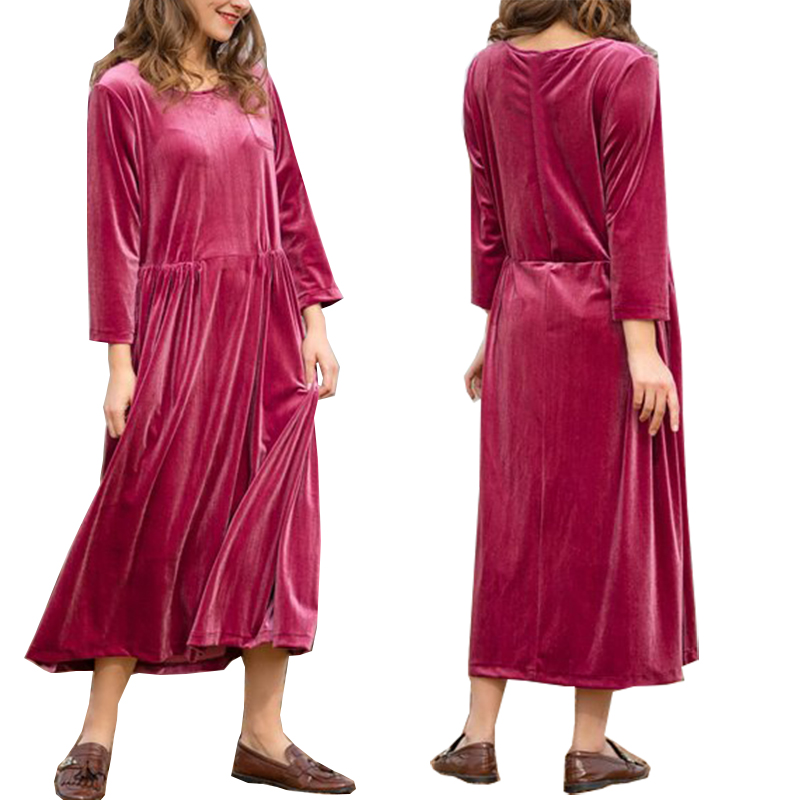 Wonderbaar Groothandel rode fluwelen lange jurk met 3 / 4 mouwen AD-28